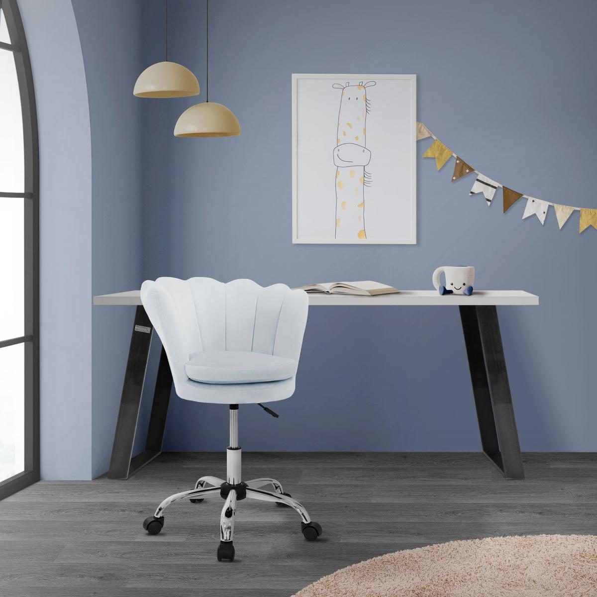 BÜROSTUHL Samt Hellblau - Blau, Metall (55/85/60cm) - ML-DESIGN