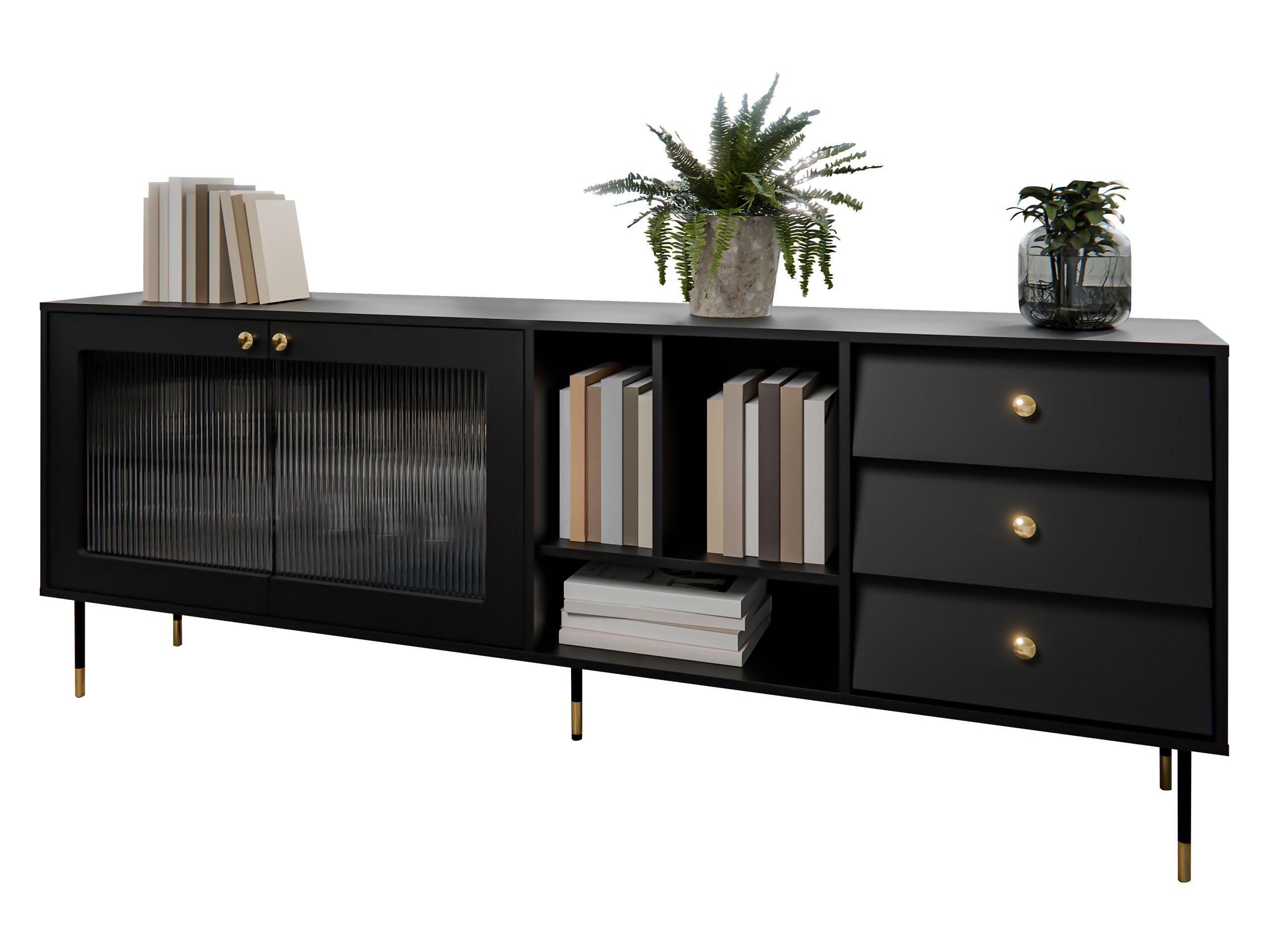 SIDEBOARD Valerio 200 - Goldfarben/Schwarz, Holzwerkstoff/Kunststoff (200/75/39cm) - MIRJAN24