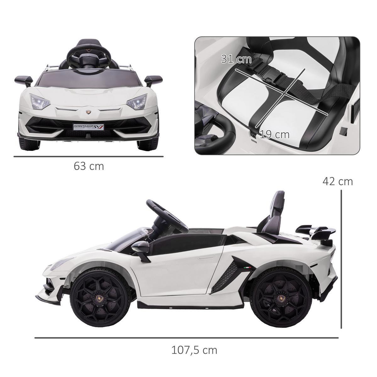 ELEKTROAUTO Elektrisches Kinderfahrzeug, Elektrofahrzeug inkl. Fernbedienung - Weiß, Metall (107.5/63/42cm) - HOMCOM