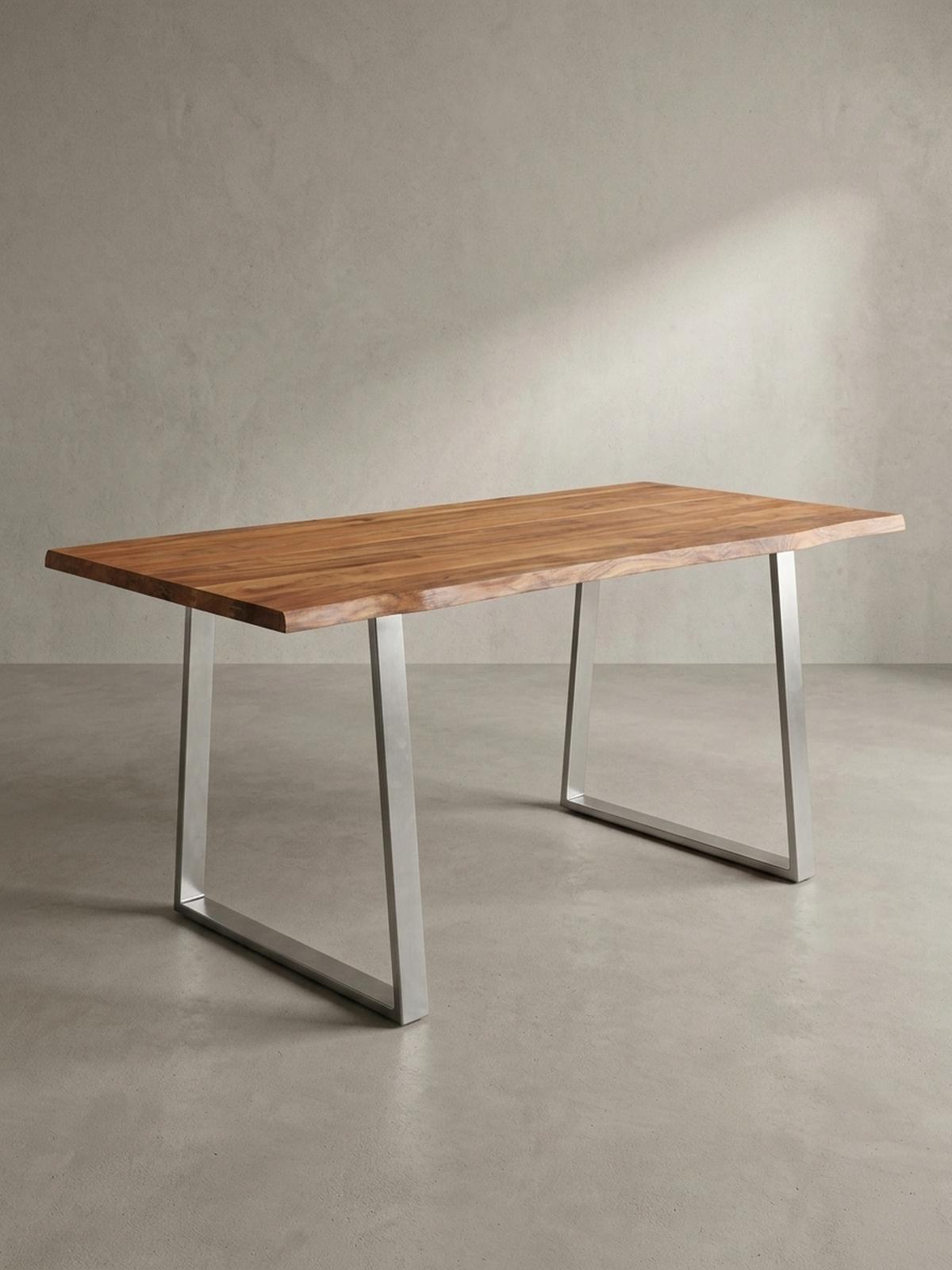 SCHREIBTISCH Massivholz Baumkante Chromgestell Handarbeit TARN, Goldbraun-Chrom 180x90x76 cm - Chromfarben/Braun, Holz/Metall (90/180/76cm) - KADIMA DESIGN
