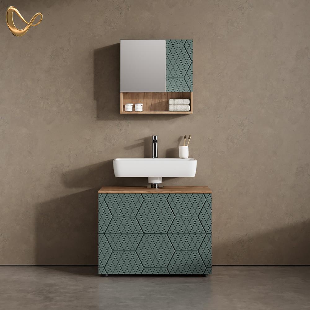 BADMÖBEL-SET Ronco Grün/Goldkraft Eiche 2 Teile - Honigeiche/Grün, Holzwerkstoff (80/58/41cm) - Livinity®
