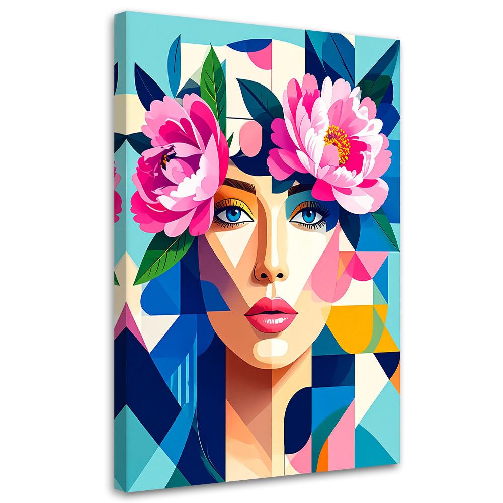 LEINWANDBILD Frau mit Blumen im Bauhaus-Stil 40x60cm - Multicolor, Textil (40/60cm) - Feeby