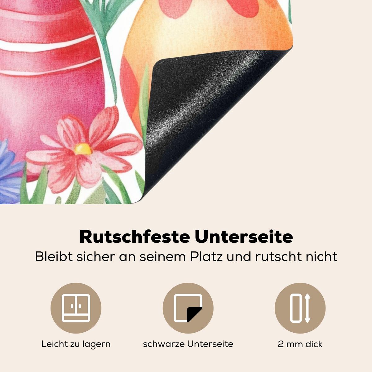 HERDABDECKPLATTE Blumengarten - Bunt - Eier Induktionsmatte 78x78 cm - Weiß, Kunststoff (78/78/0.2cm) - MuchoWow