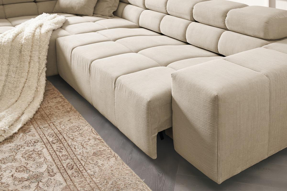 ECKSOFA MIT MOTORISCHEM SITZVORZUG NEVADA Beige Cord Relaxfunktion - Beige/Schwarz, Kunststoff/Textil (319/215cm) - KAWOLA