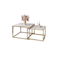COUCHTISCH YOSHI 2in1 70/70/41 cm Gold chrom / Weißes Glas - Weiß, Glas/Metall (70/70/41cm) - Lookway