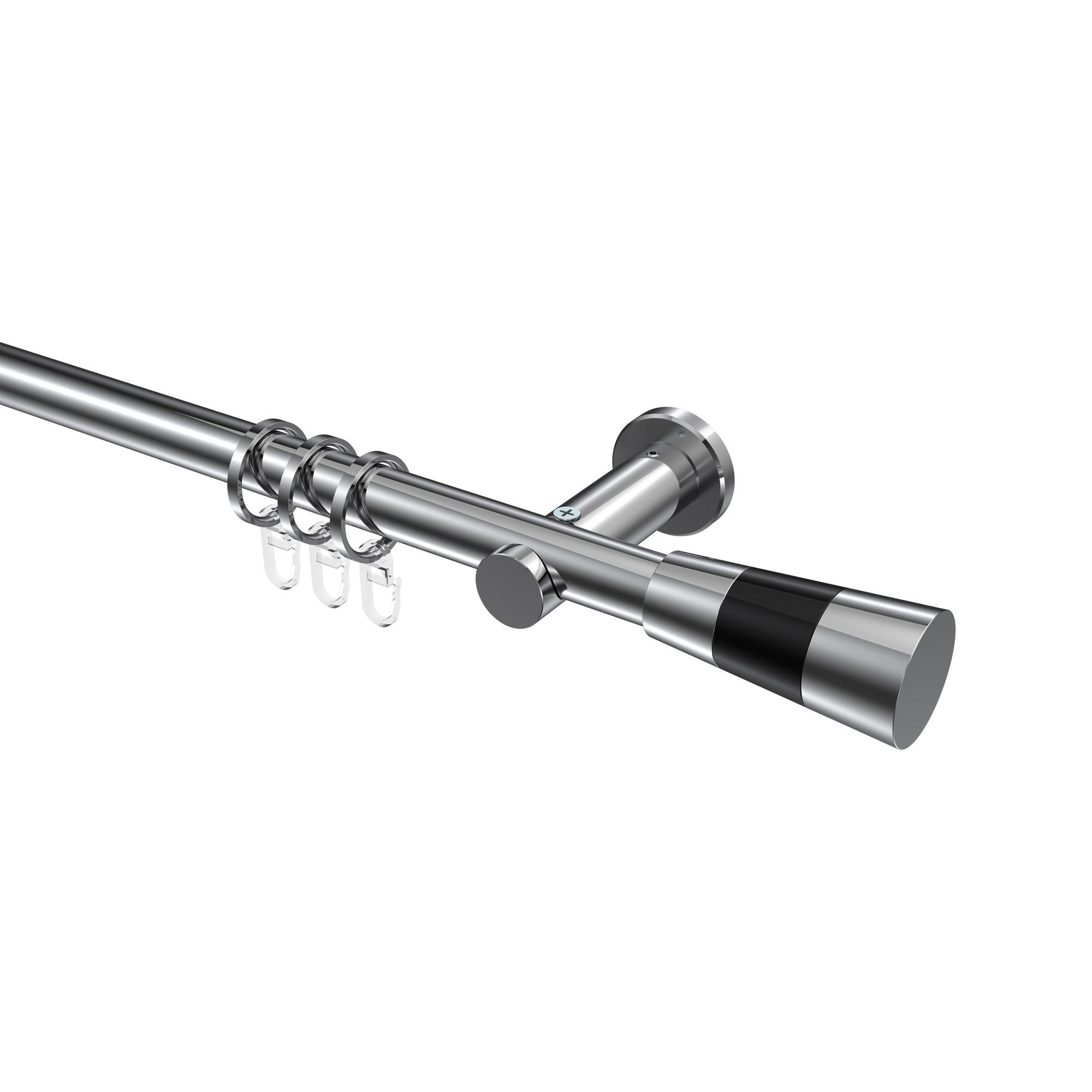 GARDINENSTANGE Platon Tanara 540 cm (geteilt in 3 x 180 cm), 1-läufig, 20 mm Ø Chrom - Chromfarben/Schwarz, Metall (540cm) - INTERDECO