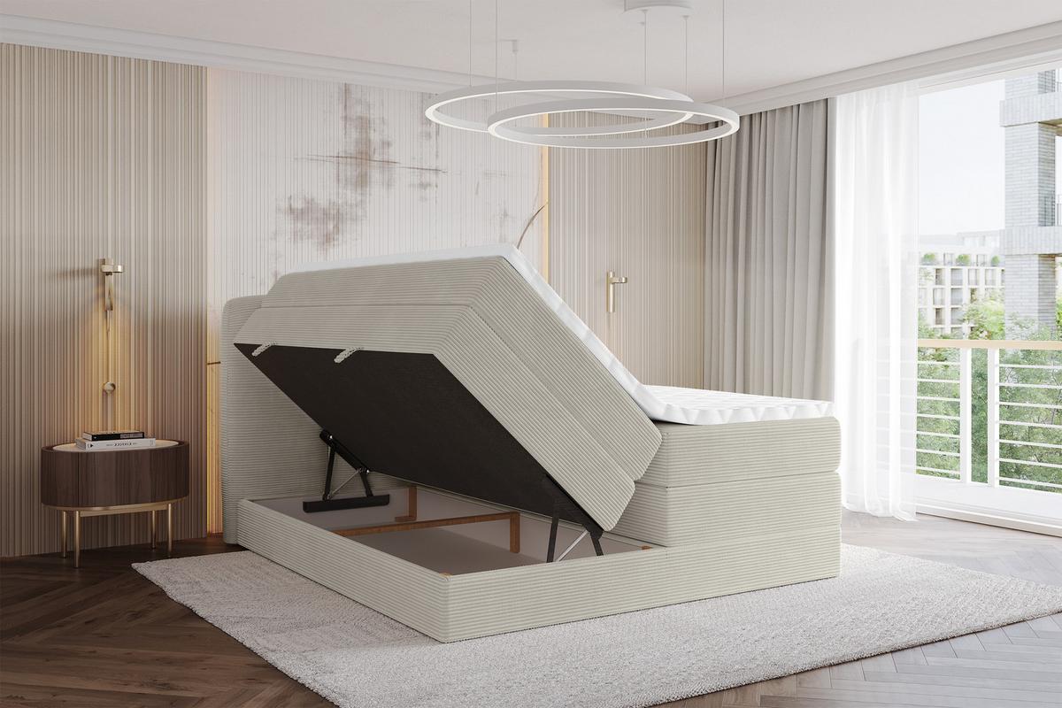 BOXSPRINGBETT mit Matratze H3/H4 - NINA KING - 200x200 cm Creme - Perlmutt, Holzwerkstoff (200/200cm) - ALTDECOR