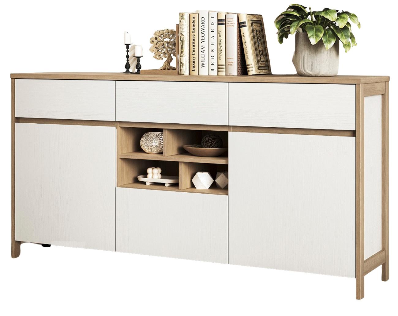 SIDEBOARD weiß und Eiche, Kommode skandinavisch 164 x 85 cm mit Soft-Close-Funktion - Eichefarben/Weiß, Holzwerkstoff/Metall (164/85/39cm) - Furn.Design