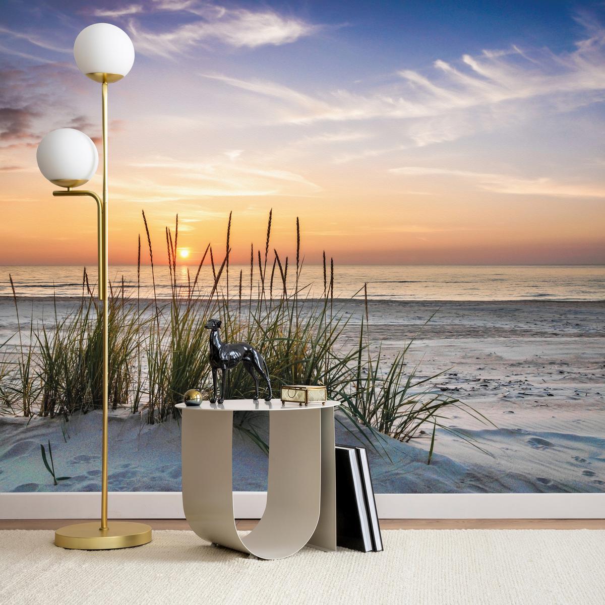 FOTOTAPETE Meer STRAND Dünen Sonnenuntergang Landschaft 3D 350x256cm - Beige/Violett, Papier (350/256cm) - Muralo