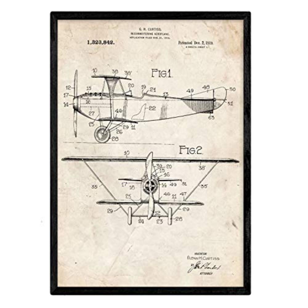 POSTER Aufklärungsflugzeug Patent Gerahmt A3 Schwarzer Rahmen - Schwarz, Papier (29.7/5/42cm) - Nacnic