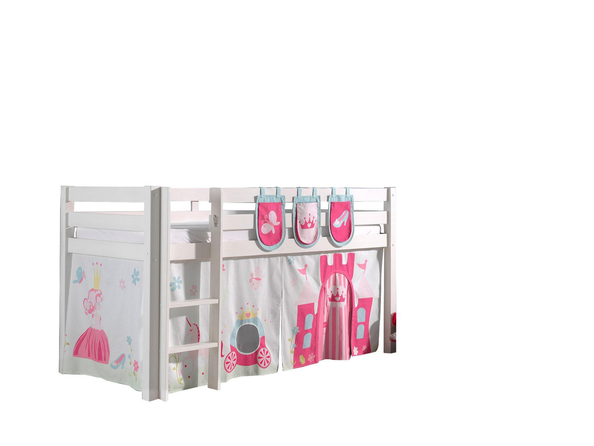 KINDERBETT Karolina 210x114x106 Massivholz Weiß Textilset Princess 3 - Magenta/Weiß, Holz (90/200cm) - 58aufmkessel