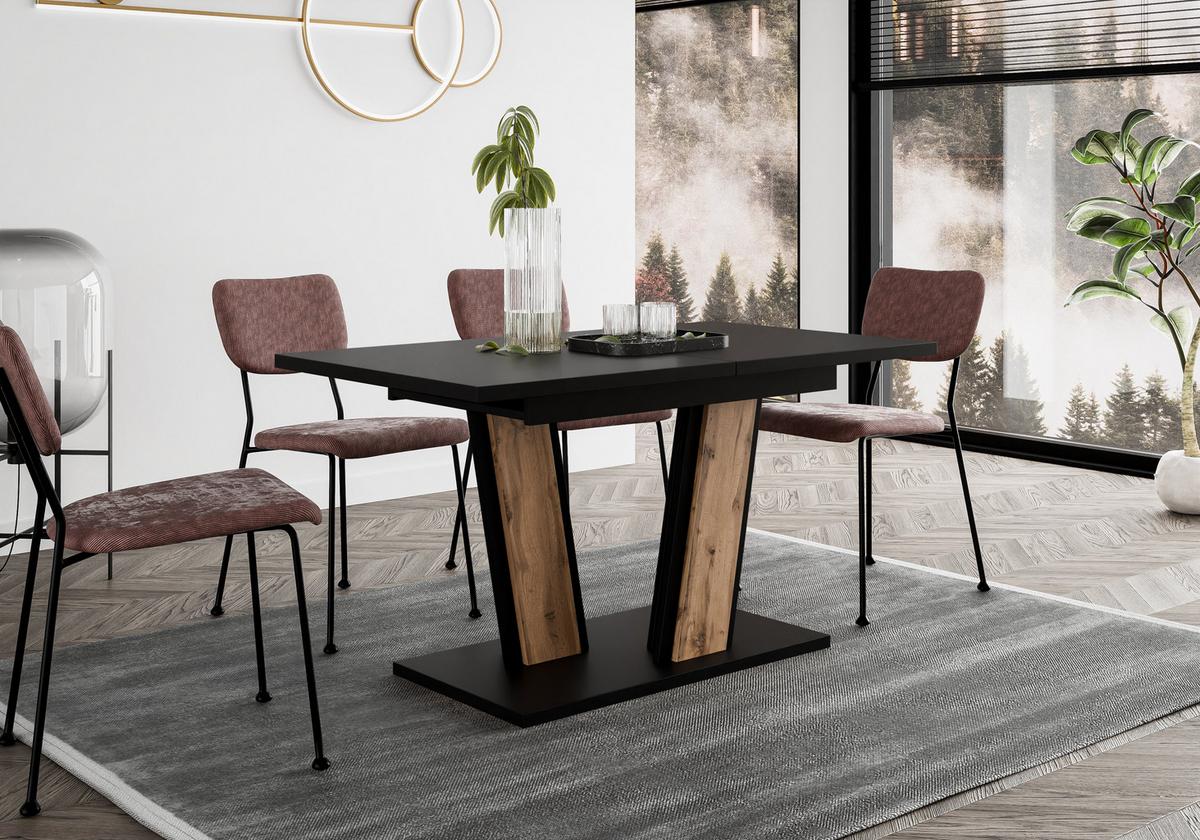 ESSTISCH BORSEN Ausziehbar 120 - 160 / 80 x 76 cm - Eiche Wotan/Schwarz, Holz (120/80/76cm) - MASSENO