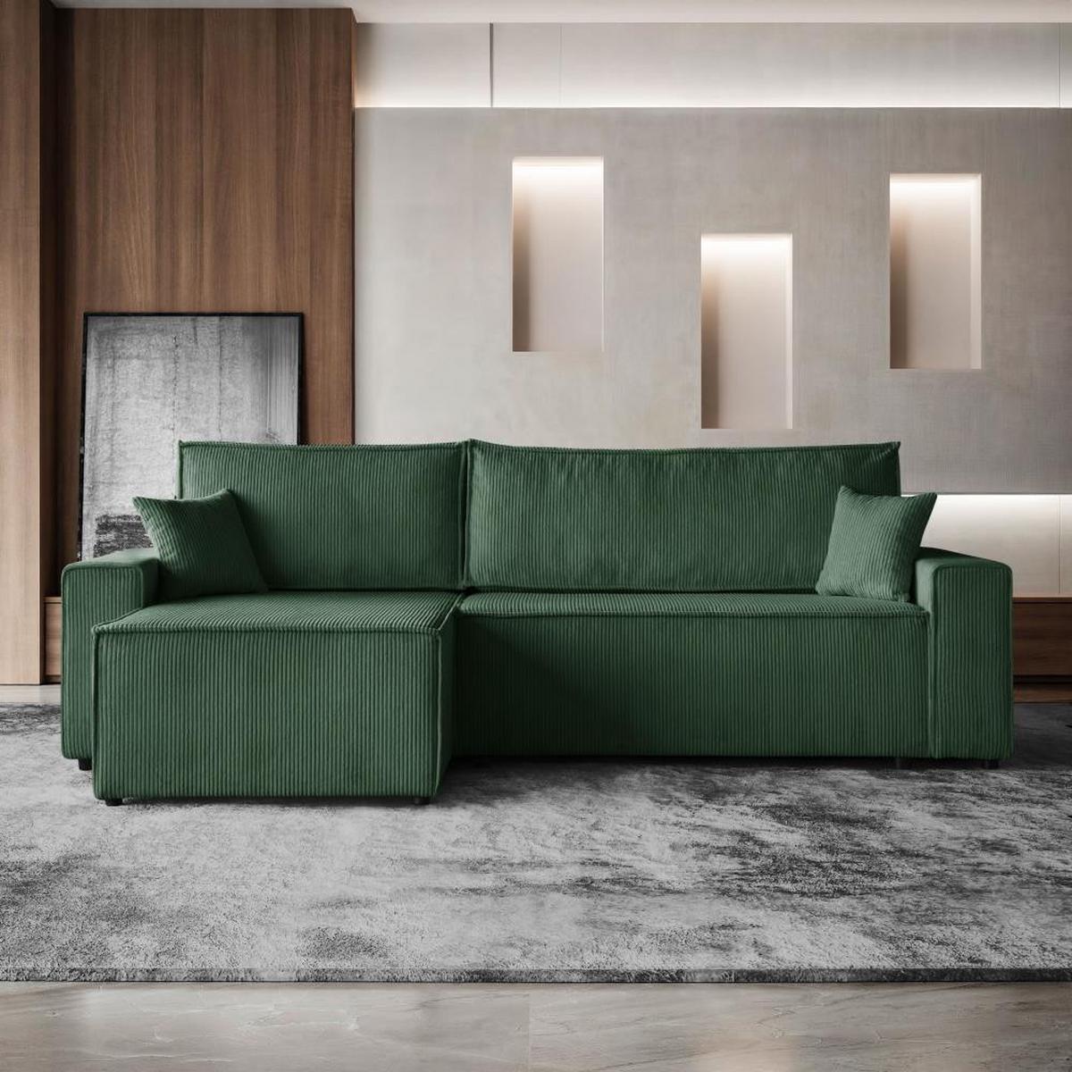 ECKSCHLAFSOFA mit Schlaffunktion Hektor, 277 cm, Ottomane 100 cm, dunkelgrün - Dunkelgrün/Schwarz, Kunststoff/Textil (277/152cm) - Beautysofa