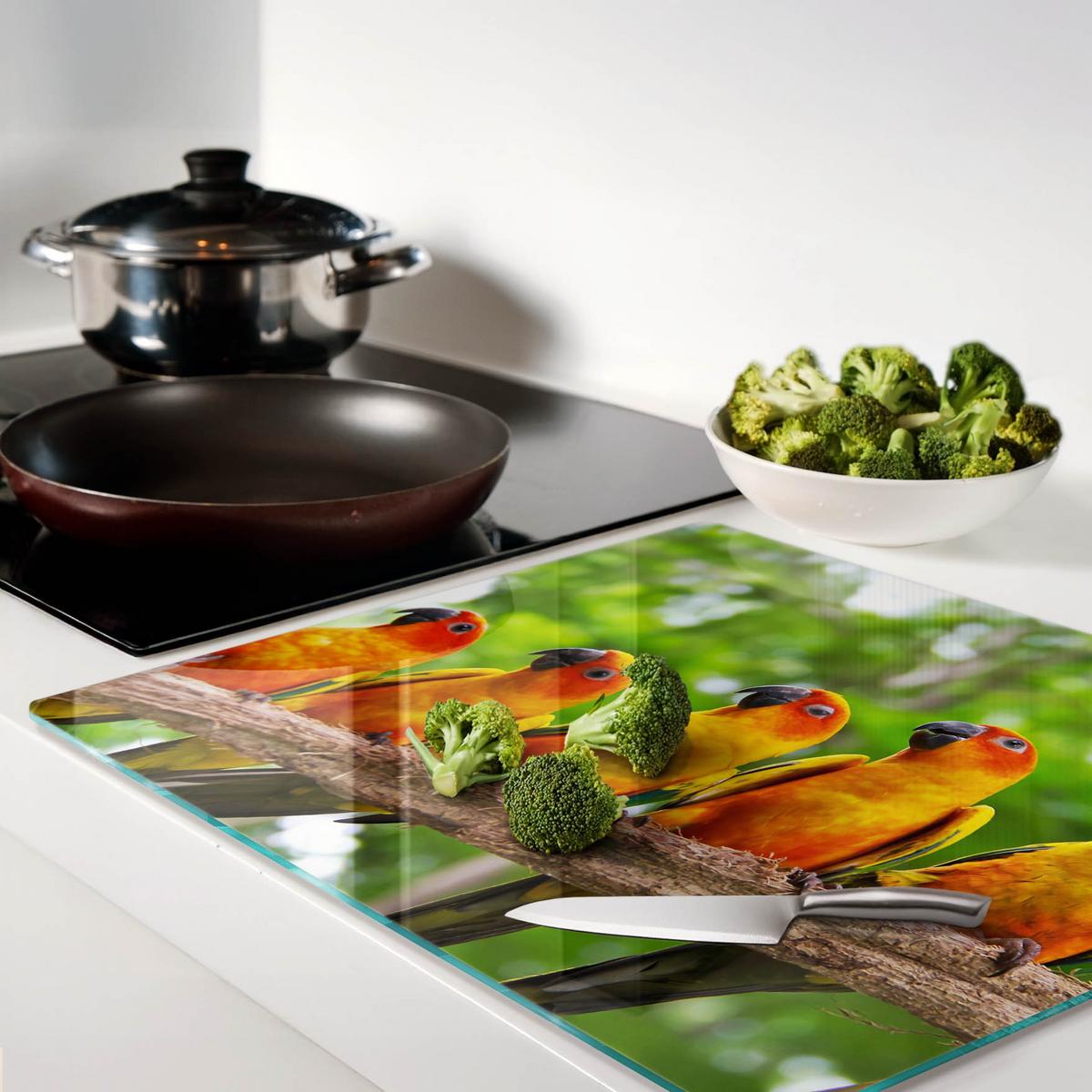 GLASPLATTE 60x52 cm Ein Zweig der Papageien - Orange, Glas (60/0.4/52cm) - TULUP