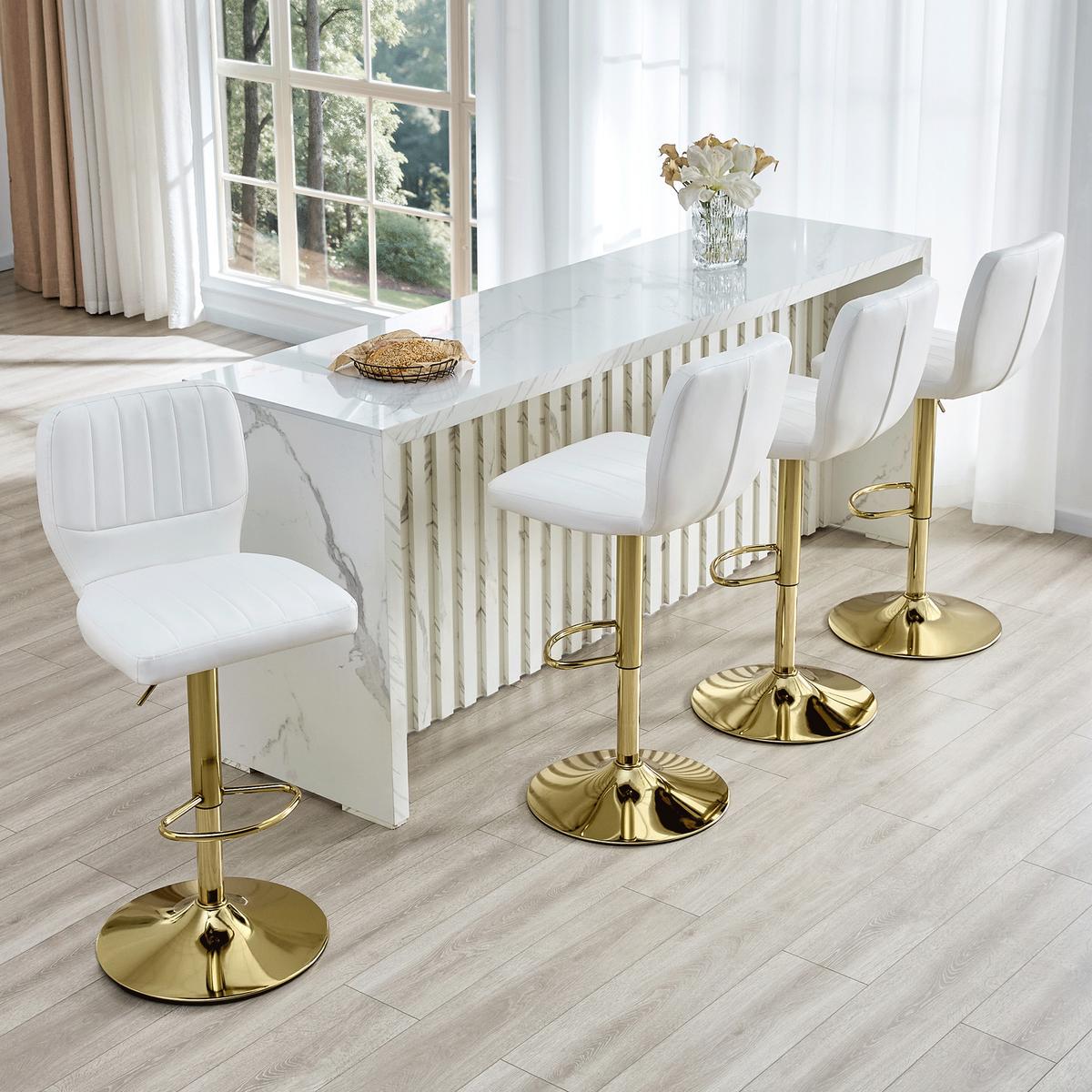BARHOCKER 2ER-SET aus Kunstleder in Weiß und Gold, höhenverstellbar und 360° drehbar - Weiß, Leder (52/62/45cm) - Urban Meuble