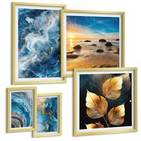 BILDER SET 5er Set - 50x50 cm & 20x30 cm & 40x60 cm Goldrahmen - Porträt einer Frau, Auge, Farben, Emotionen - Goldfarben, Kunststoff (40/60cm) - TULUP