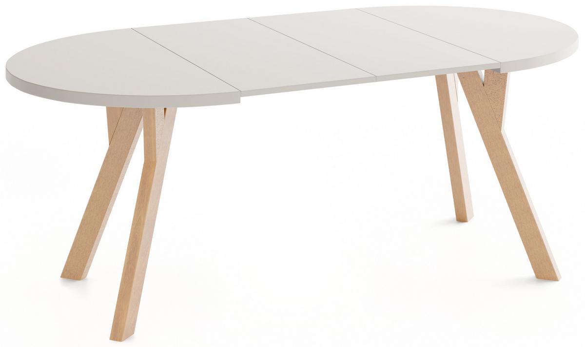 ESSTISCH Avero rund, ausziehbar, Massivholzbeine aus Buche, Kaschmir 90-190/90/77 cm - Hellbraun/Beige, Holz/Holzwerkstoff (90/190/76.5cm) - WFL GROUP