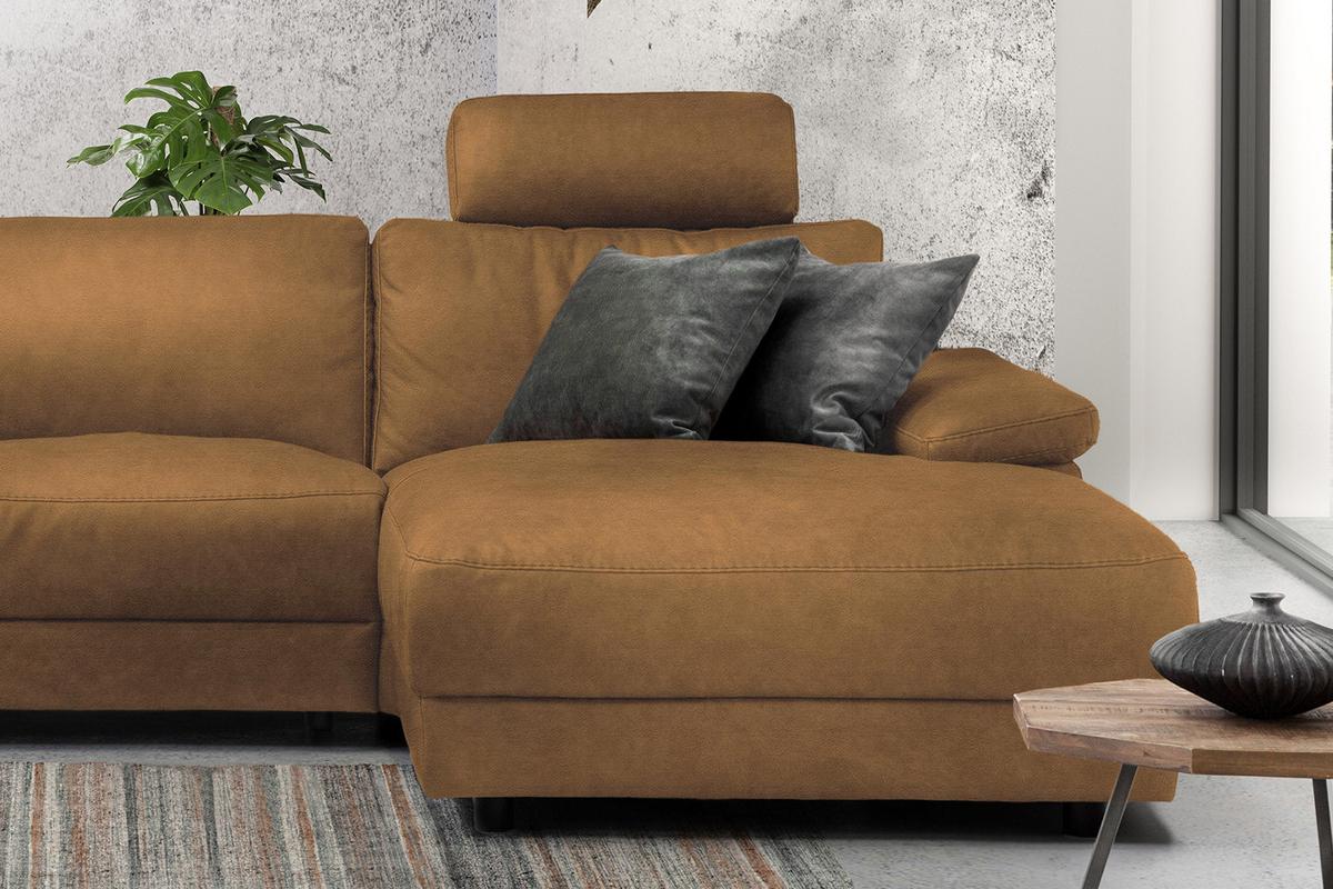 ECKSOFA XL MOTORISCHER RELAXFUNKTION LOLA Orange Webstoff Relaxfunktion - Cognac/Schwarz, Textil (304/178cm) - KAWOLA