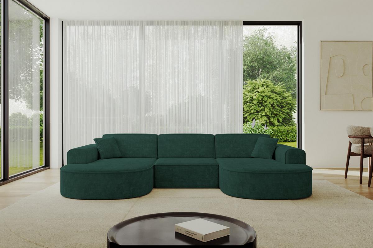 WOHNLANDSCHAFT MARI-U1 - 303x171x79 cm Grün Velours - Schwarz/Grün, Holzwerkstoff/Kunststoff (303/79/171cm) - ALTDECOR