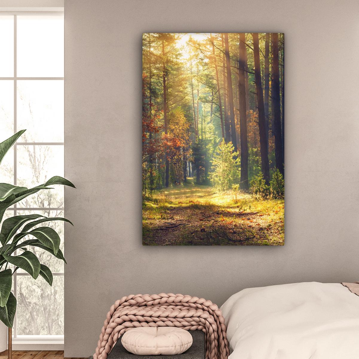 LEINWANDBILD Wald - Herbst - Bäume Deko XXL 80x120 cm - Dunkelgrün, Textil (80/120cm) - MuchoWow