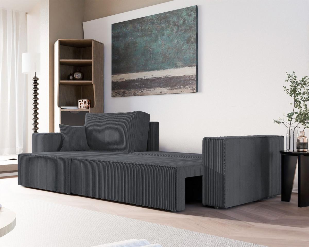 ECKSOFA Adara Max Mit Schlaffunktion - Dunkelgrau, Holzwerkstoff/Textil (276/145cm) - Fun Möbel