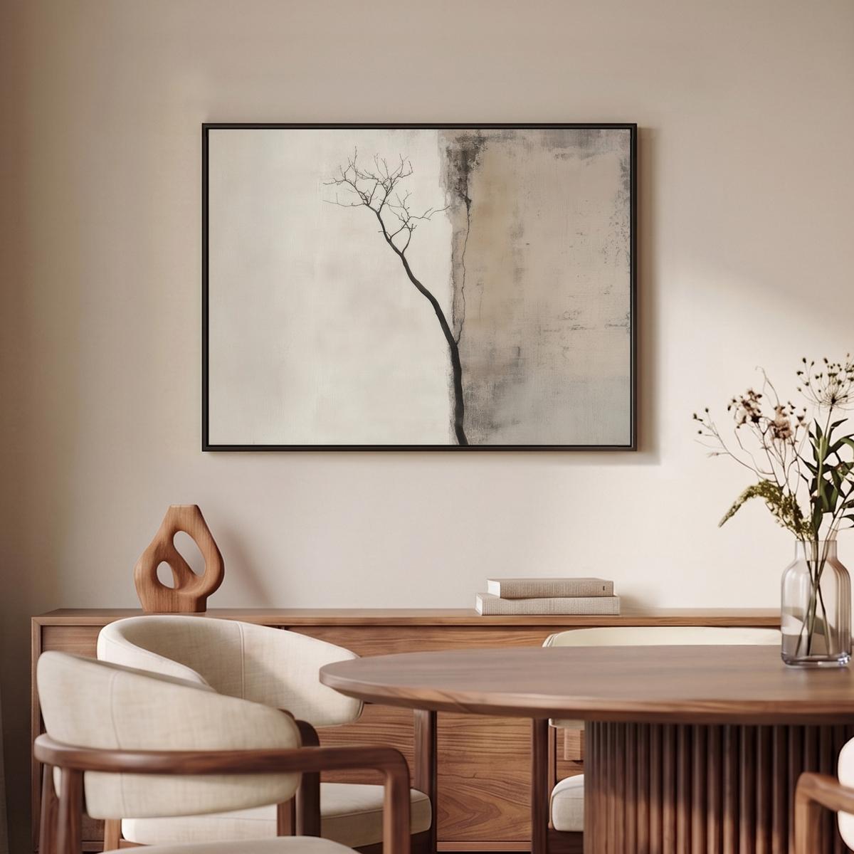 LEINWAND Bilder mit Rahmen - Wabi sabi - Pflanze - Beige - 80x60 - Taupe, Textil (80/60cm) - MuchoWow