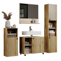 BADMÖBEL-SET Evoke Eiche 4-teilig 180 x 190 cm, Badkombination mit viel Stauraum - Eichefarben/Schwarz, Glas/Holzwerkstoff (40/190/180cm) - Top.Furn