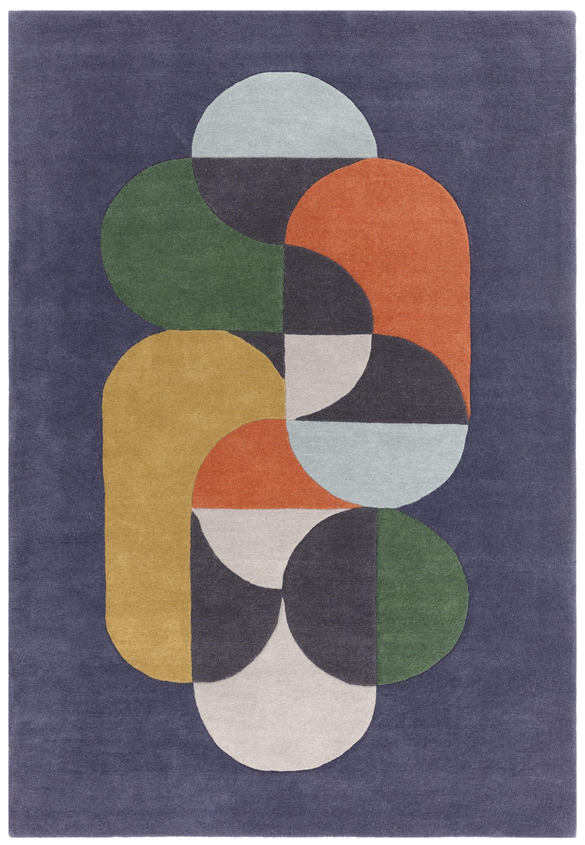 WOLLTEPPICH handgewebt HULL-Beverley, geometrisch, Dunkelblau, 120 x 170 cm - Multicolor, Textil (170/120cm) - KADIMA DESIGN