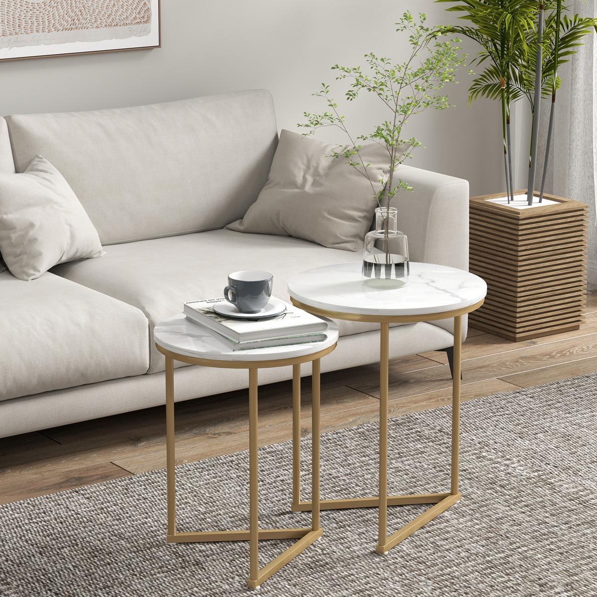 BEISTELLTISCH 2er Set MDF Stahl Gold - Goldfarben, Metall (45/45/55cm) - HOMCOM
