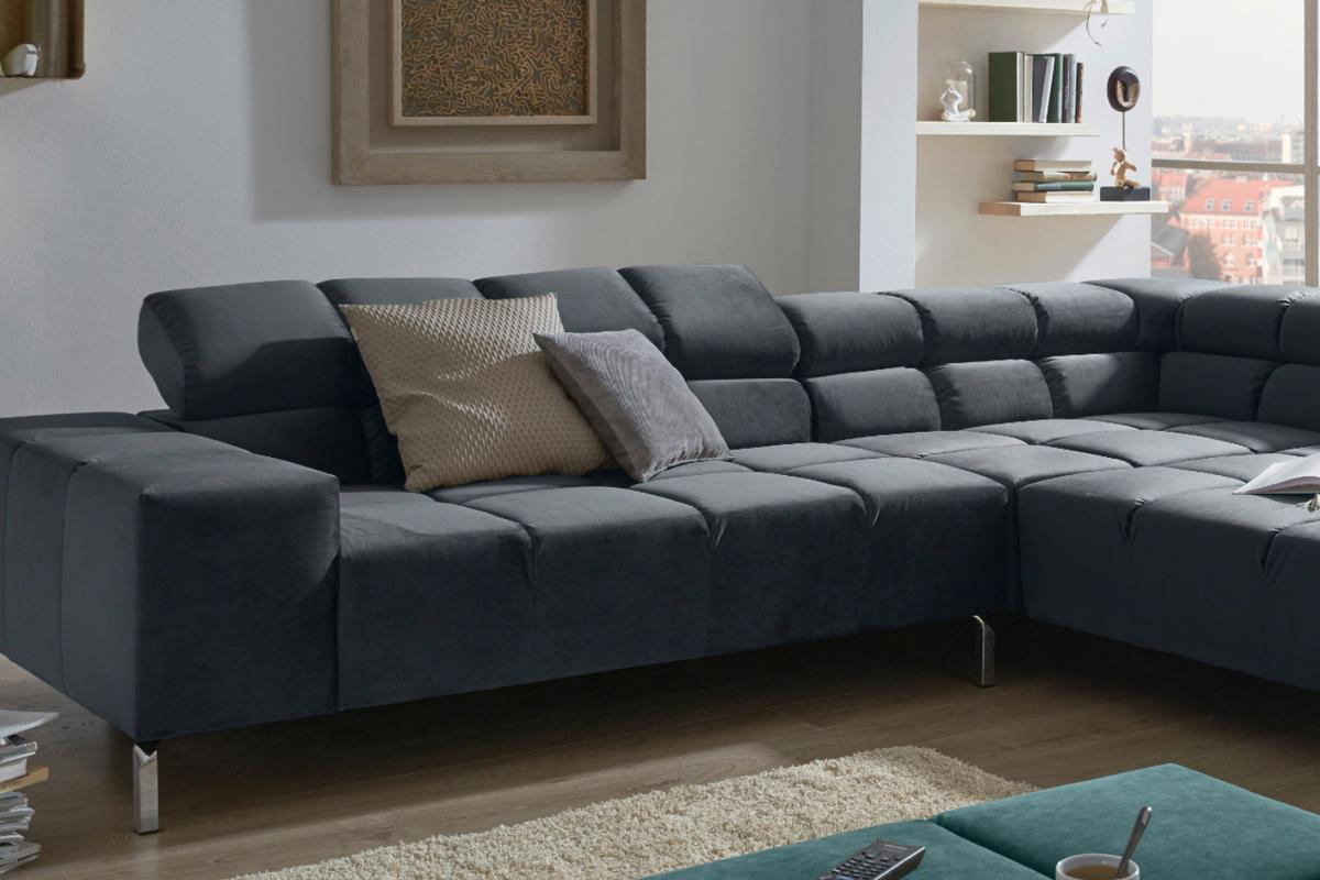 ECKSOFA MIT MOTORISCHEM SITZVORZUG NELSON Schwarz Velvet Relaxfunktion - Silberfarben/Schwarz, Textil (321/216cm) - KAWOLA