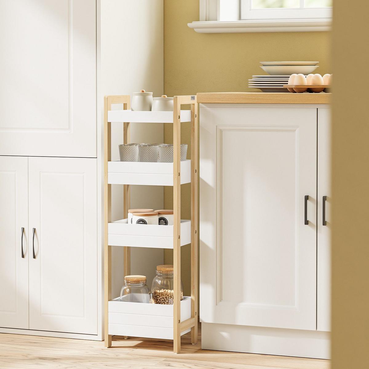 BADEZIMMERSCHRANK Schmal mit 4 Stabilen Regalen 90x28x20cm - Weiß, Holzwerkstoff (28/90/20cm) - SoBuy