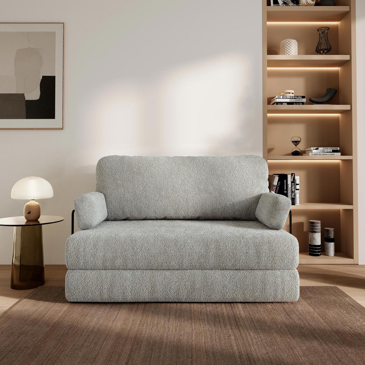 BETTSOFA KESTE aus Schaumstoff Bucle-Stoff Hellgrau Schlaffunktion - Hellgrau, Textil (140/86/60cm) - MASSENO