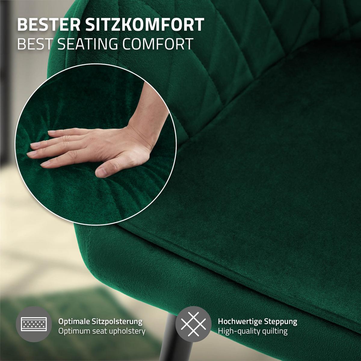 ESSZIMMERSTUHL 4er Set Dunkelgrün Samt - Dunkelgrün/Schwarz, Textil/Metall (60/80/63cm) - ML-DESIGN