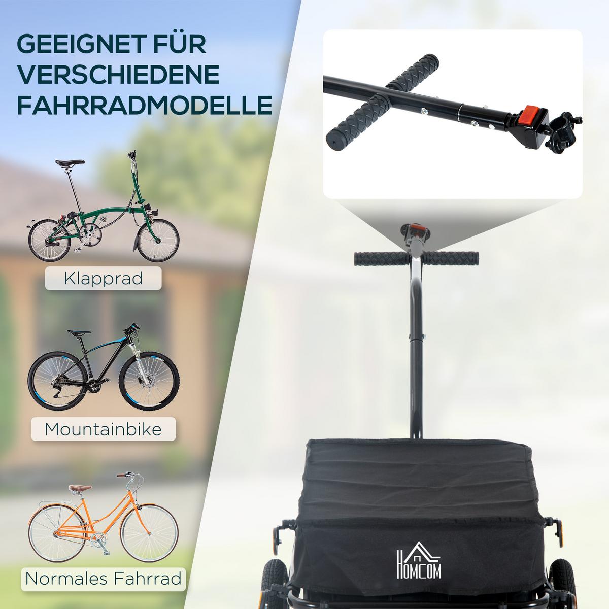 FAHRRADANHÄNGER Lastenanhänger 40 kg Belastbarkeit Transportanhänger Stahl - Schwarz, Metall (59/80/144cm) - HOMCOM