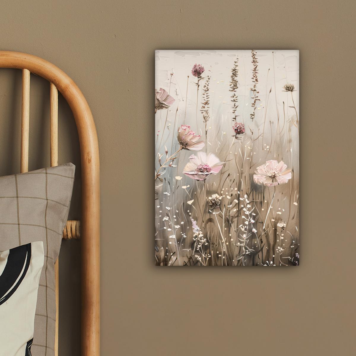 LEINWANDBILD Blumen - Rosa - Modern - Beige Deko Wohnzimmer 20x30 cm - Beige, Textil (20/30cm) - MuchoWow