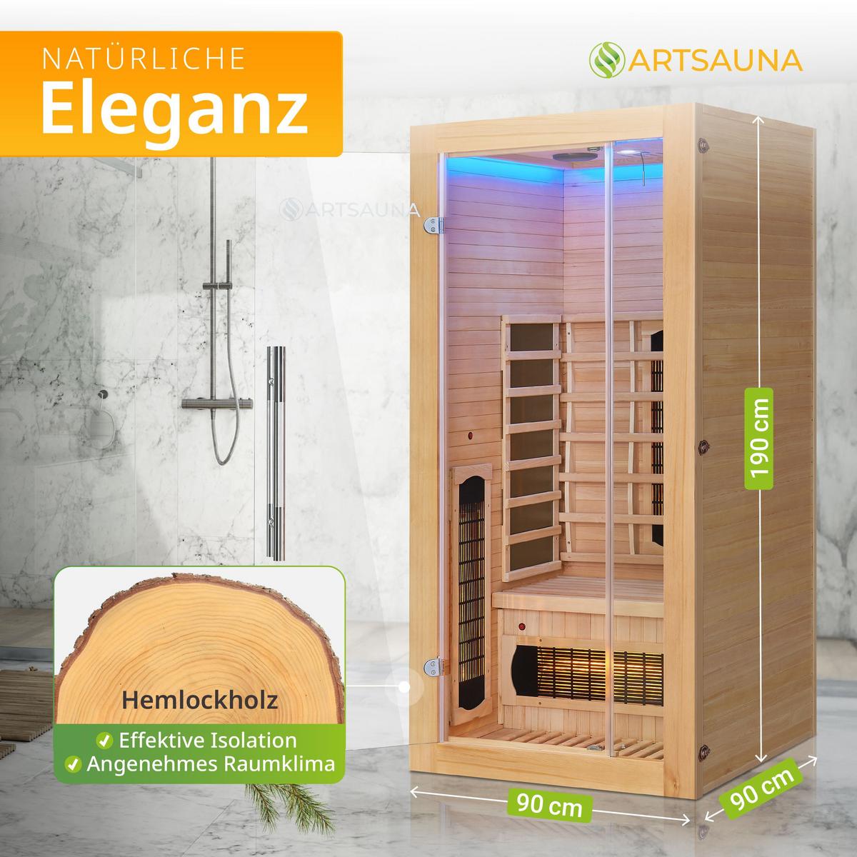 INFRAROTKABINE Kiruna90 mit Dual Technologie - Naturfarben, Holz (90/190/90cm) - Artsauna