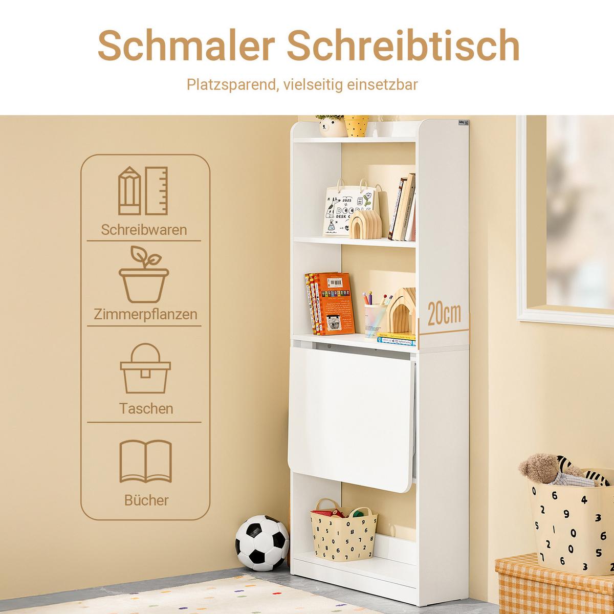SCHREIBTISCH Klappbar, Weiß 64x145x58cm - Weiß, Holzwerkstoff (58/64/145cm) - SoBuy