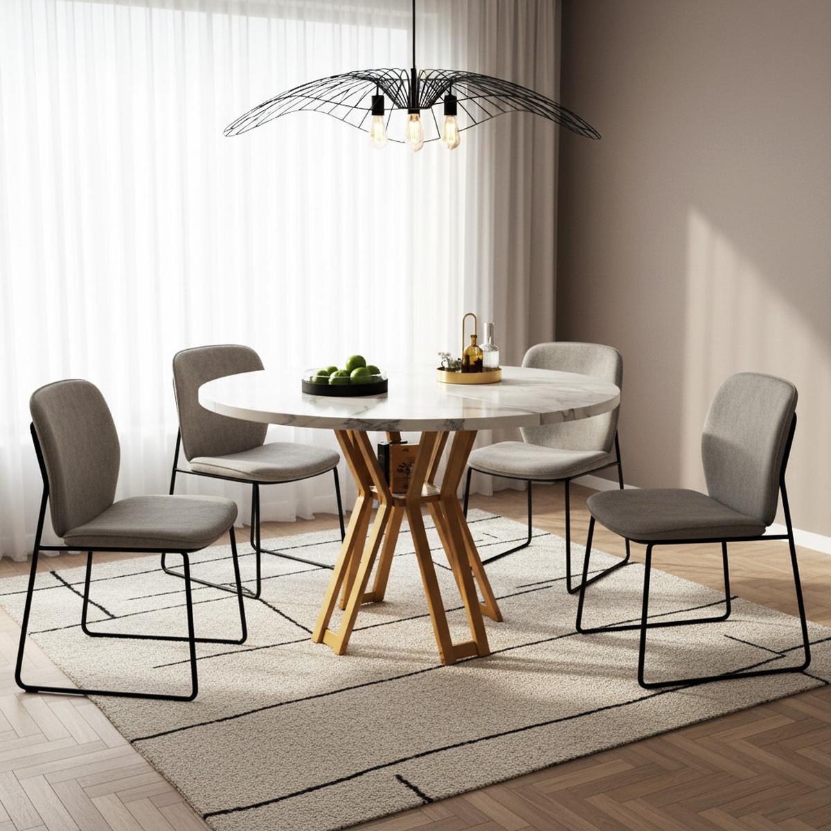 OKRÚHLY JEDÁLENSKÝ STÔL – biely mramorový vzhľad so zlatými nohami - Weiß, Holzwerkstoff/Metall (100/100/76cm) - Urban Meuble