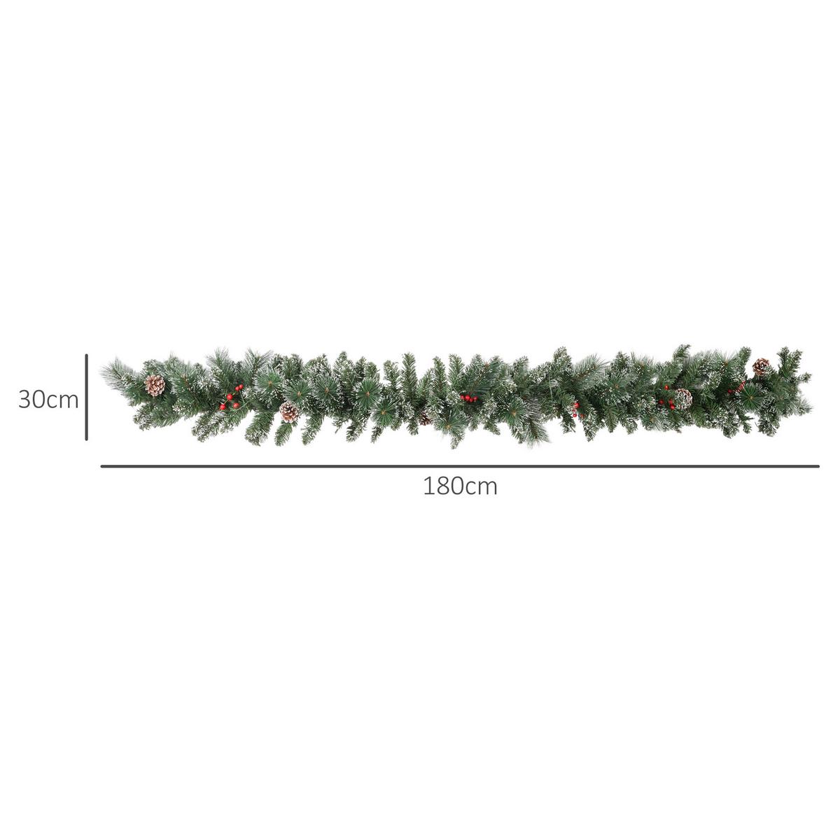 1,8 m künstliche Weihnachtsgirlande mit Lichterkette Blumendekoration Grün - Grün, Kunststoff (180cm) - HOMCOM