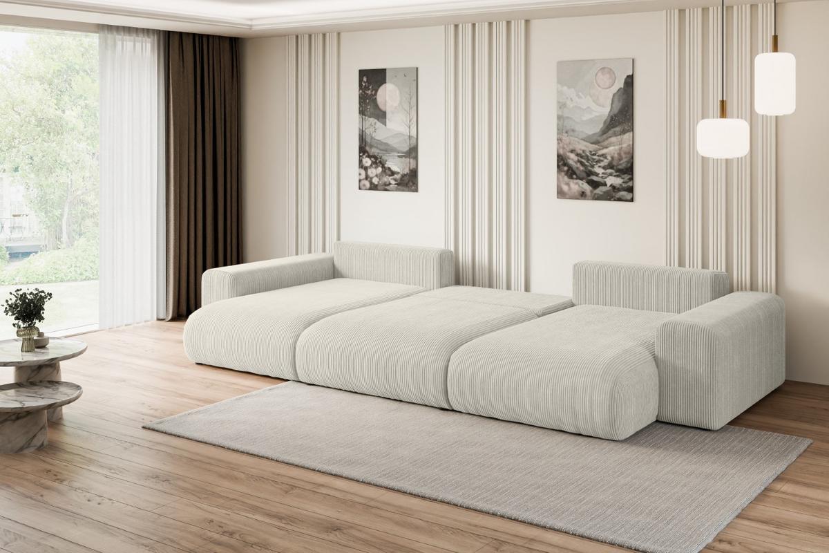 WOHNLANDSCHAFT mit Schlaffunktion ESKAR-U -364x176x72cm Creme Cord - Hellgrau/Creme, Holzwerkstoff/Kunststoff (364/72/176cm) - ALTDECOR