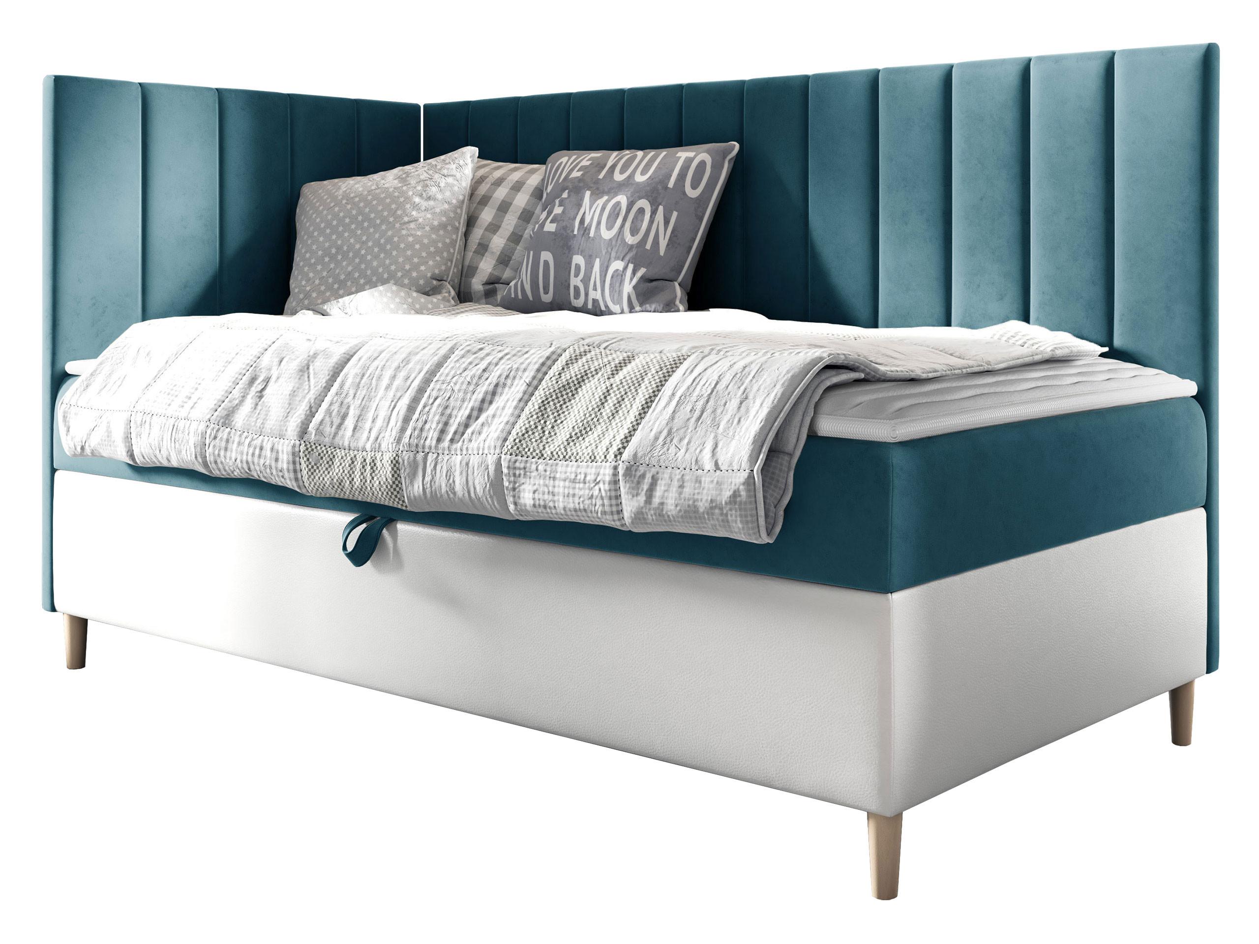 BOXBETT Maja Junior 3, Seite zum Öffnen des Bettkastens: Links - H3 - Türkis/Weiß, Holz (80/200cm) - MIRJAN24