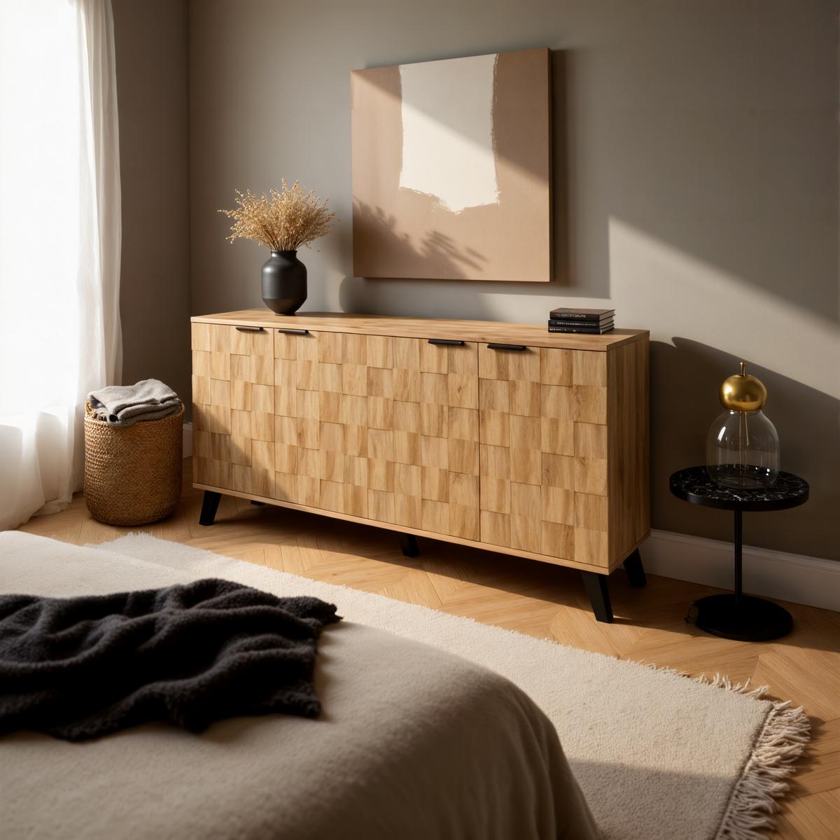 SIDEBOARD in Eiche Optik Stil mit 3 Türen, 160.5/35.5/78cm - Braun, Holzwerkstoff (35/78/161cm) - Urban Meuble