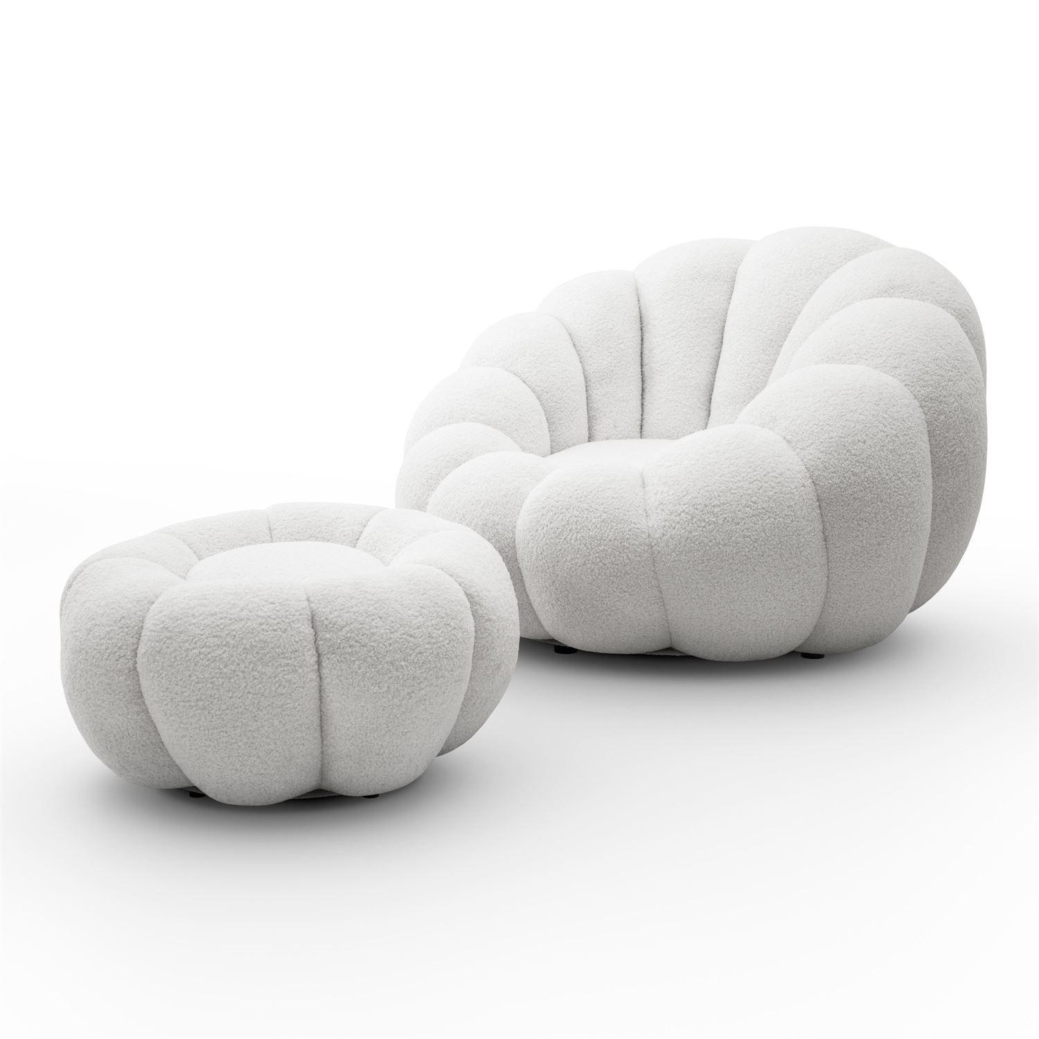 DREHSESSEL FLUFFY mit Fußstütze - Weiß, Textil (95/60/95cm) - Lookway