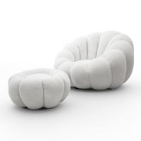 DREHSESSEL FLUFFY mit Fußstütze - Weiß, Textil (95/60/95cm) - Lookway