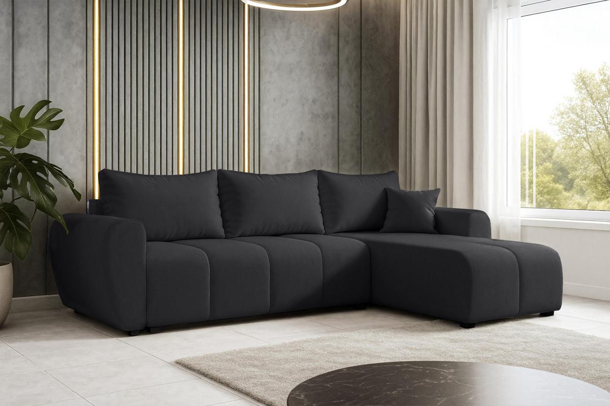 ECKSOFA L Form Malatya Schwarz 246/145/80 cm stilvolle mit Schlaffunktion R - Schwarz, Kunststoff/Textil (246/145cm) - AX Living