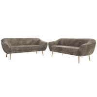 SITZGARNITUR PIRS 3+3 - Hellbraun Cord - Holzbeine - Hellbraun/Buchefarben, Holzwerkstoff/Textil (180/75/74cm) - MKS