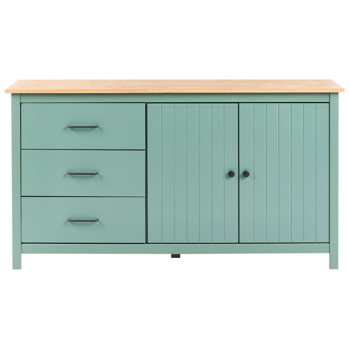 SIDEBOARD mit 2 Türen Kiefernholz Grün Leonora - Hellbraun/Braun, Holz (150/80/40cm) - Beliani