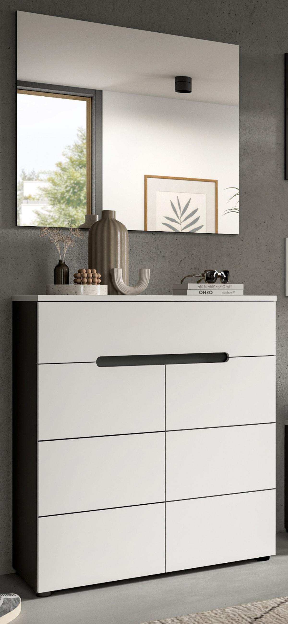 GARDEROBEN-SET 2-teilig weiß, grau, Schuhkommode und Spiegel mit Soft-Close, Cooper - Schwarz/Weiß, Glas/Holzwerkstoff (80/190/37cm) - Inn.Furn
