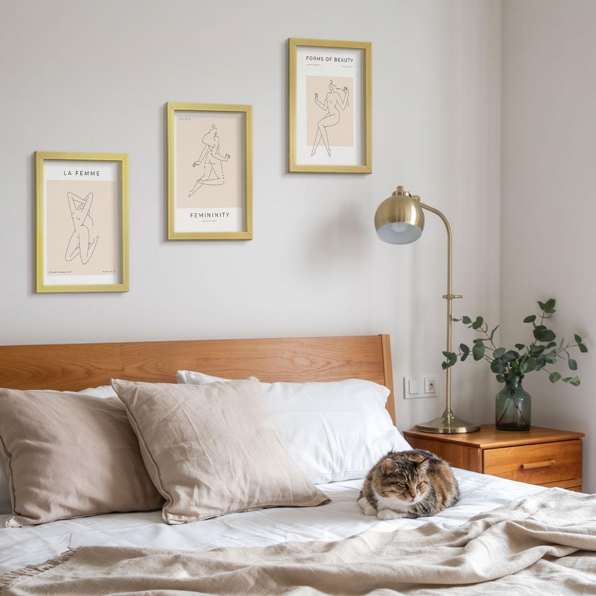 BILDER SET 3er Set - 20x30 cm Goldrahmen - Poster mit minimalistischen Frauensilhouetten - Goldfarben, Kunststoff (20/30cm) - TULUP