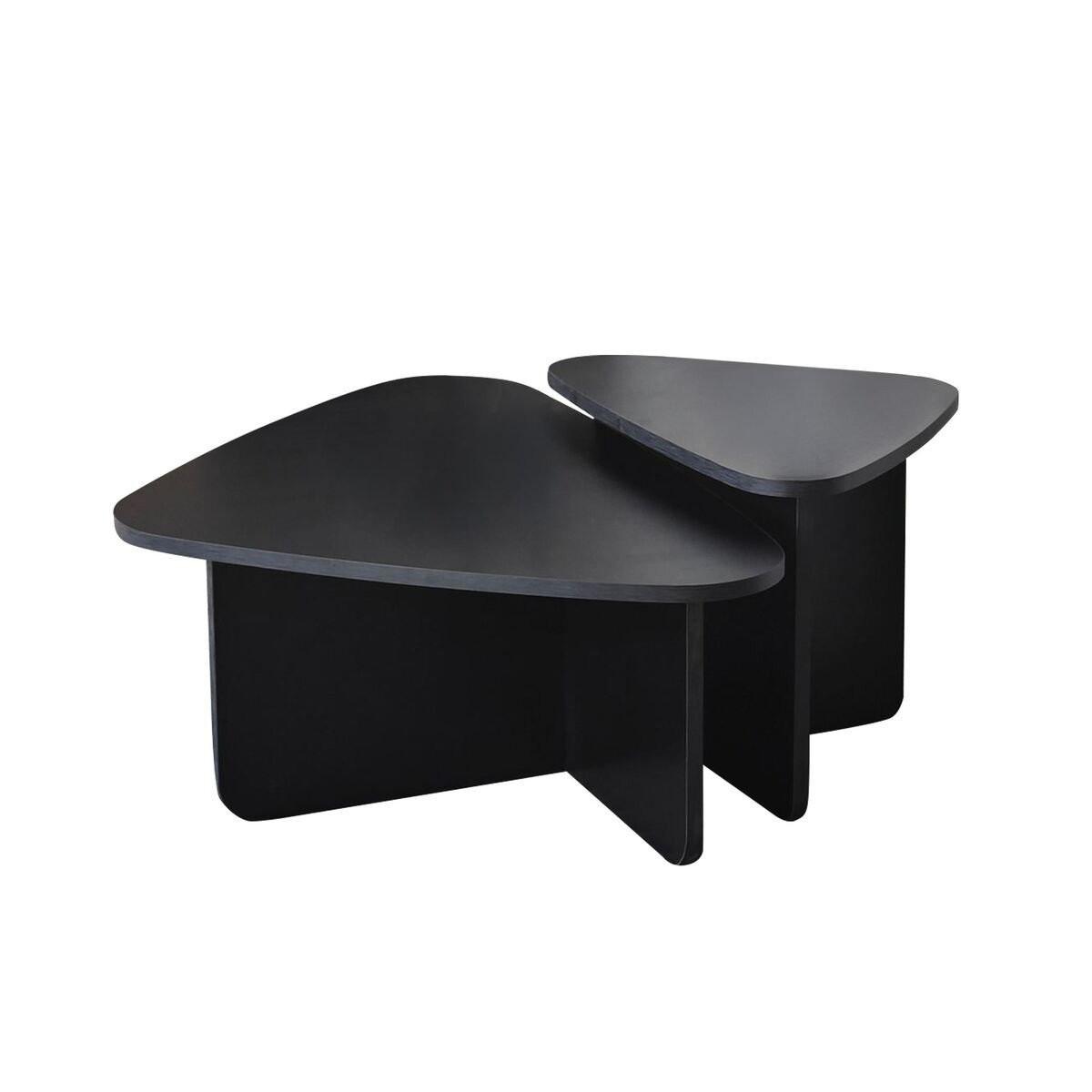SET aus 2 niedrigen Tischen in Dreiecksform mit abgerundeten Kanten 90/60/35 cm - Schwarz, Holzwerkstoff (90/60/35cm) - Calicosy